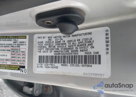 2004 Toyota Corolla Ce/Le/S from USA, damaged, VIN 01NXBR32E24Z29756